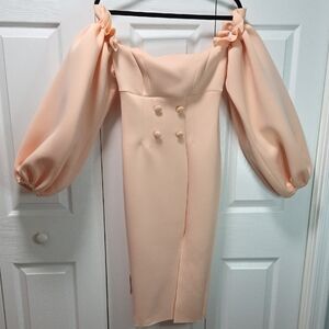 ASOS Design Blush Peach Long Dramatic Puff Sleeves Dress, Made In Morocco Size 4